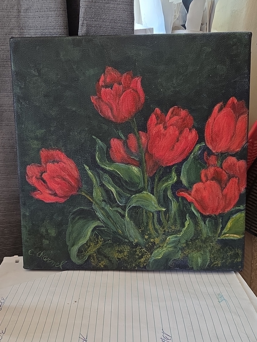 Red Tulips Canvas Art - Vibrant Red Floral Painting